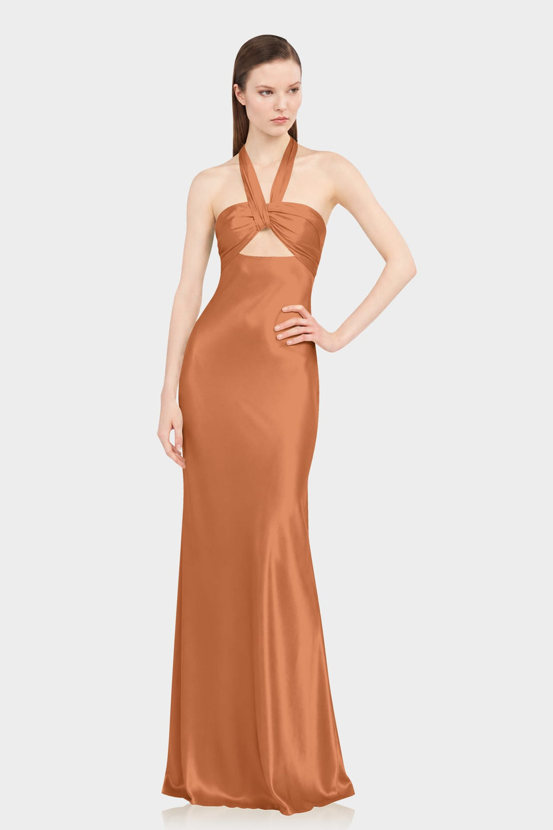 contemporary maxi dress S Sienna Contemporary Halter Formal Satin Maxi Dress