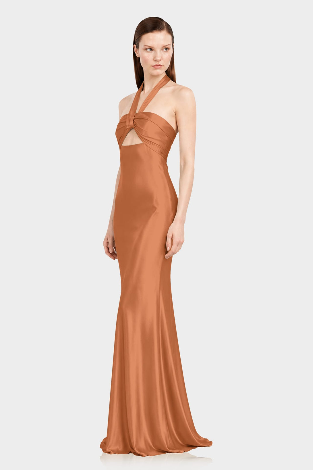 S Sienna Contemporary Halter Formal Satin Maxi Dress