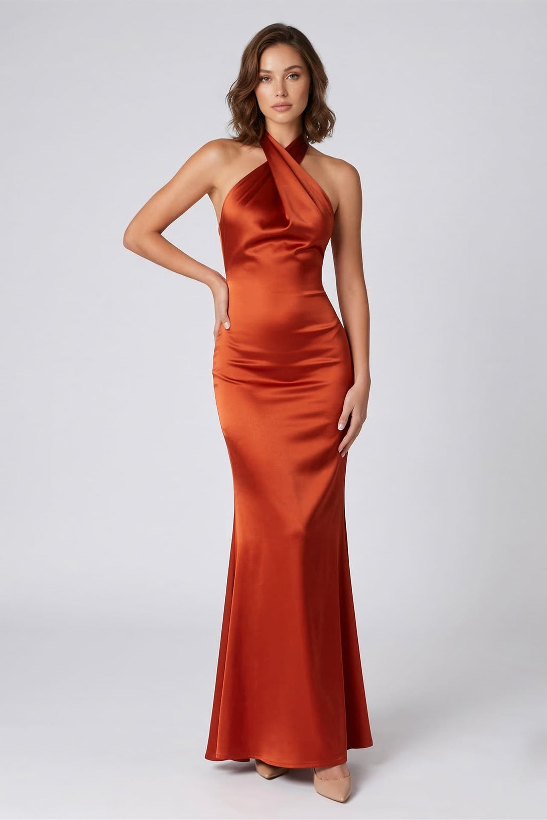 S Sienna Satin High Neck Crisscross Halter Maxi Dress Elegant Mermaid Formal Gown S Sienna Satin High Neck Crisscross Halter Maxi Dress Elegant Mermaid Formal Gown
