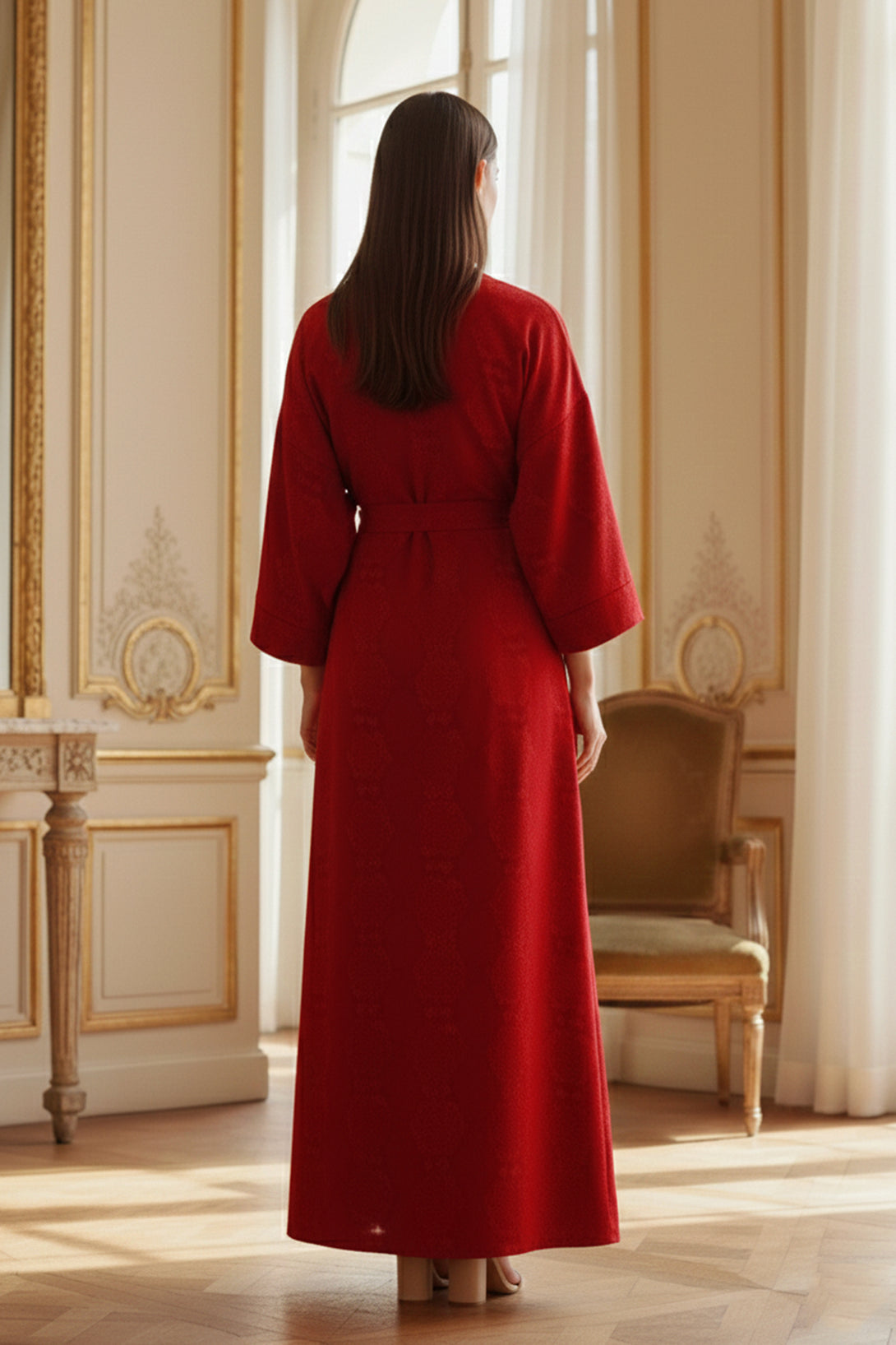 silk-kimono, red-robe, womens-fashion, Kyle-X-Shahida, luxury-silk-clothing, printed-robe, elegant-silk, womens-robe, designer-kimono, silk-robe