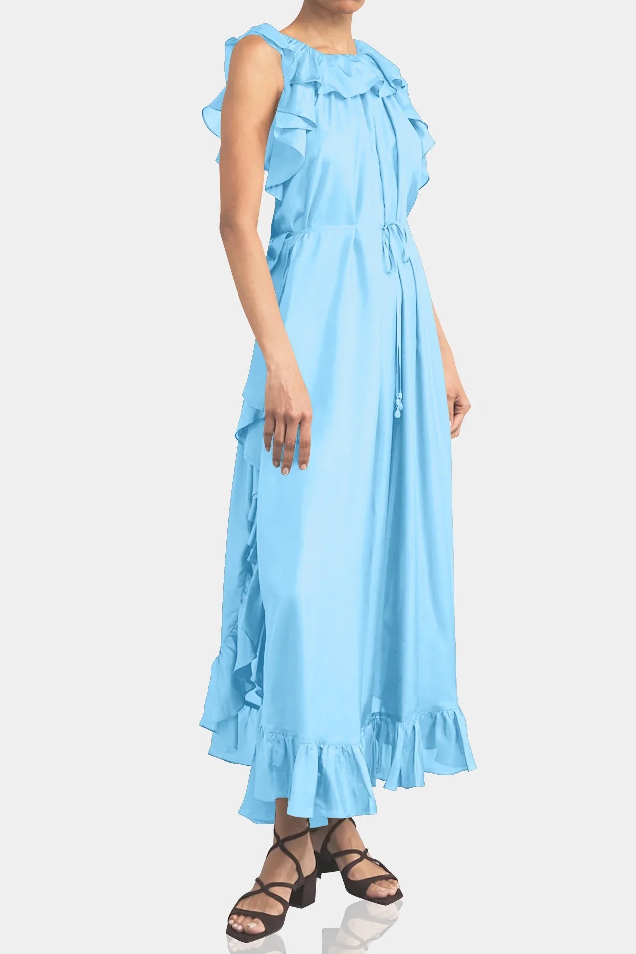 Draped Ruffles Draped Ruffled Silk Midi Dress for Women - Shahida Parides