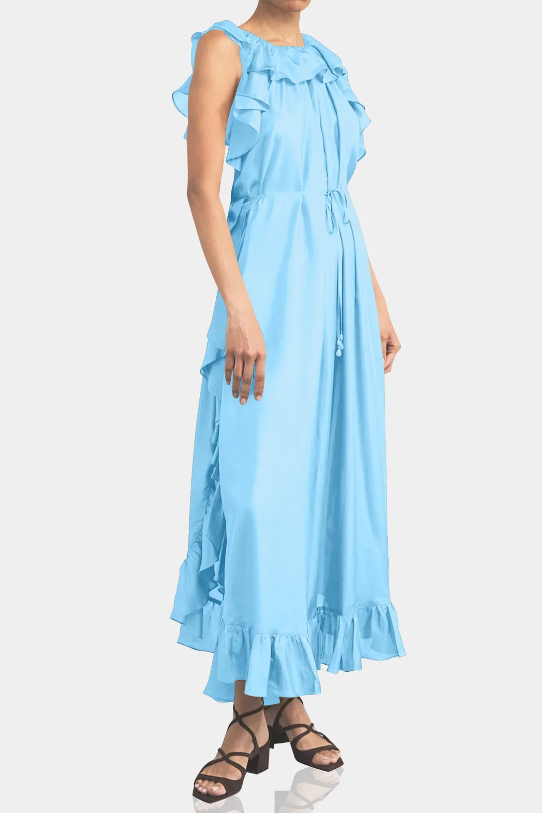 draped silk midi dress Reiss Kenzie Satin Asymmetric Draped Midi Dress