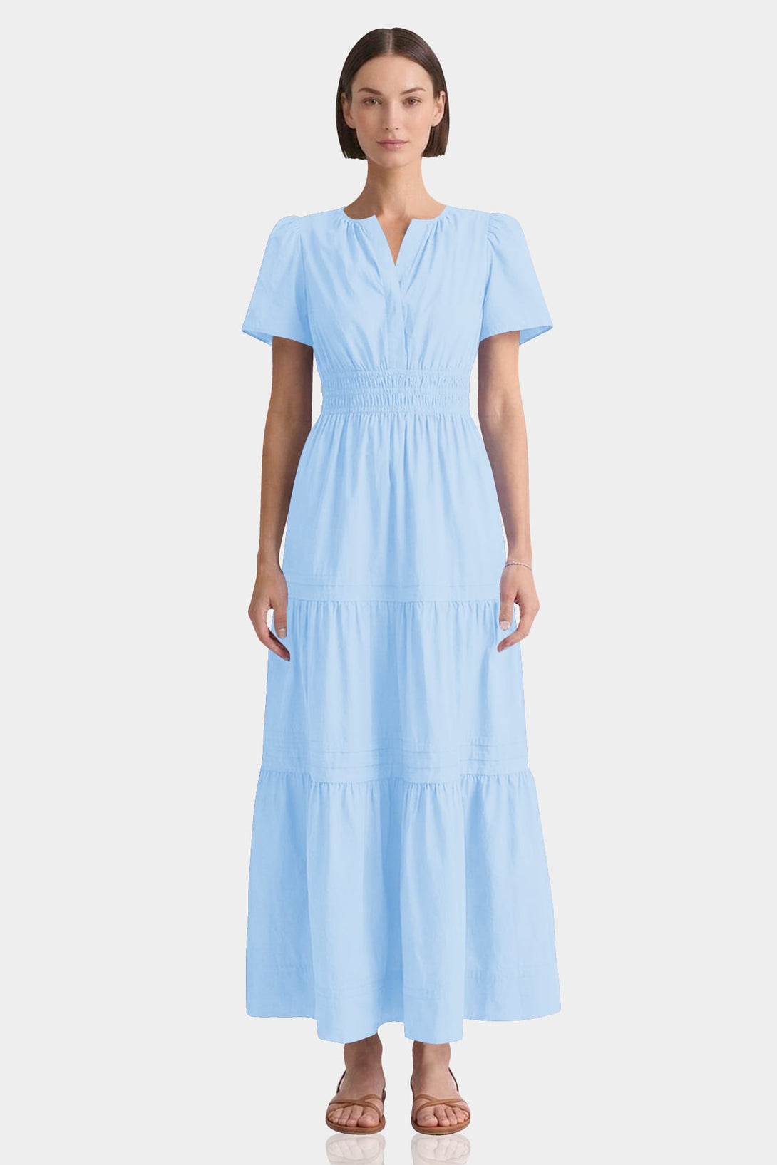 Sky Blue Smocked Waist Cotton Dress