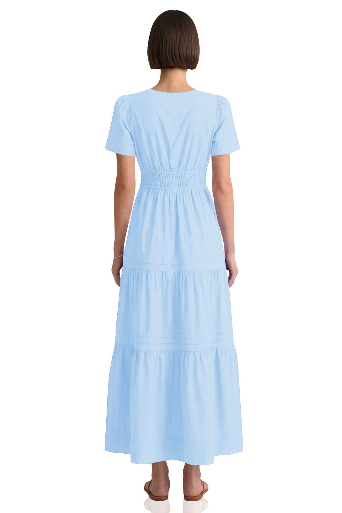 Standard / S Sky Blue Smocked Waist Cotton Dress – Cotton Resort Wear