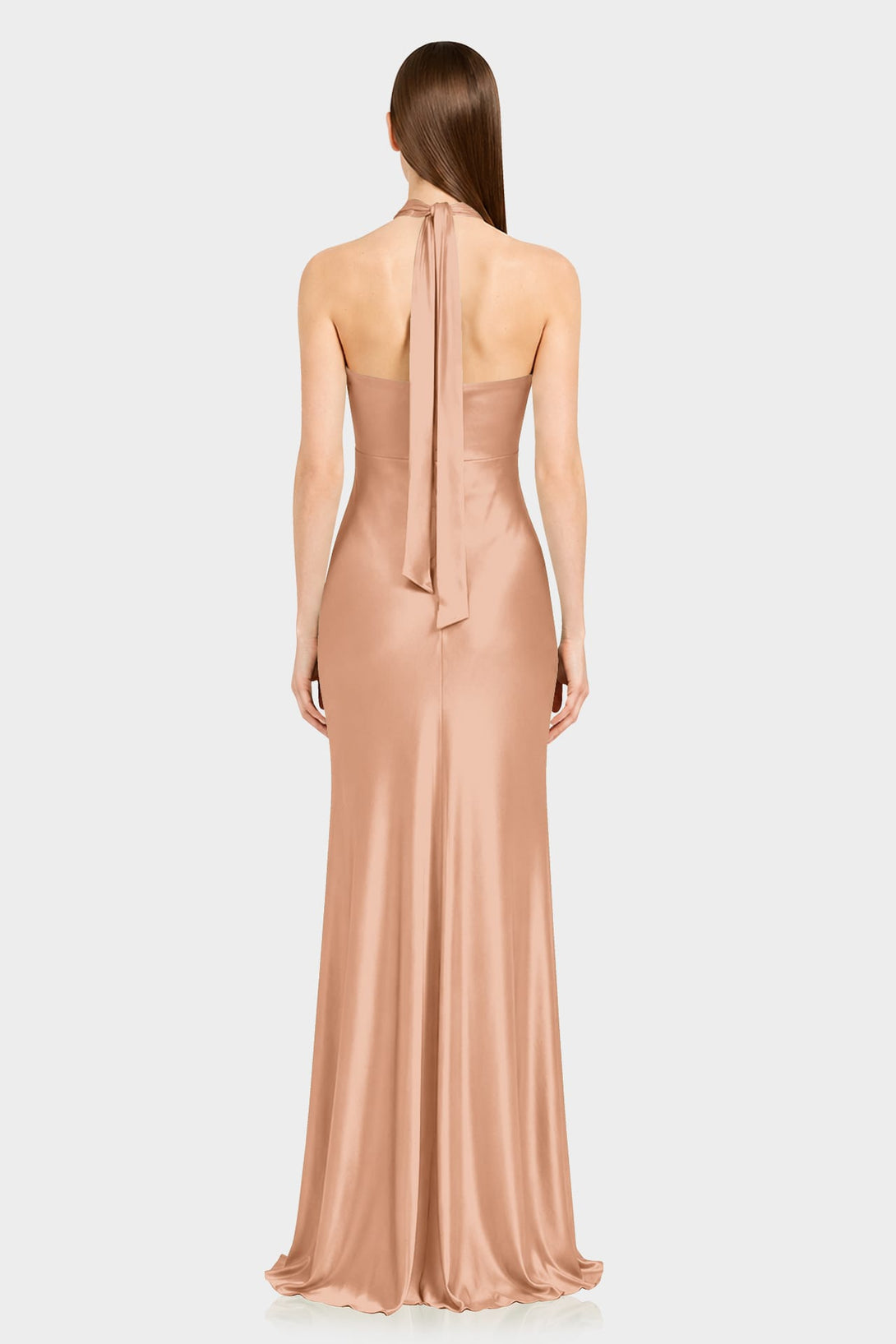 bronze maxi dress Soft Satin Halter Size:size 10 with train fitting silhouette enhanced by Body Types:Hips-friendly Liria Sequin Mini Party