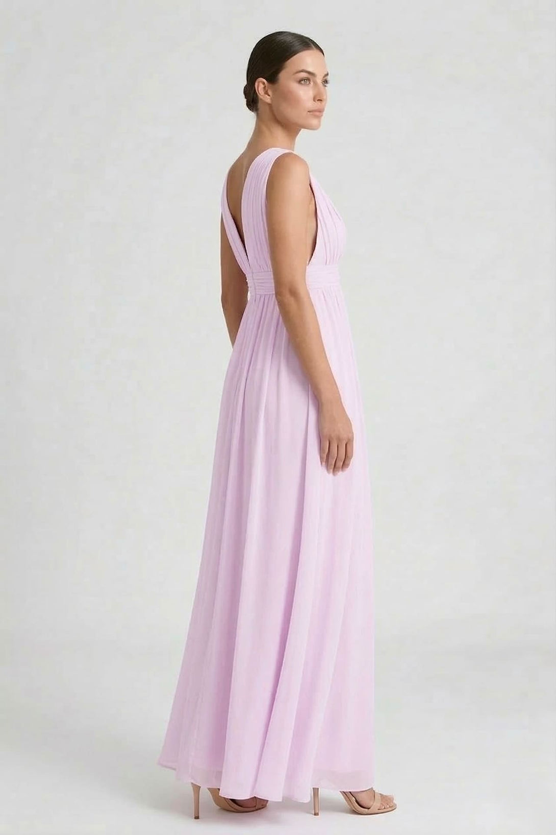 S / With Slit Frosted Lilac V-Neck Bridesmaid Dress – Soft Elegant Maxi Gown