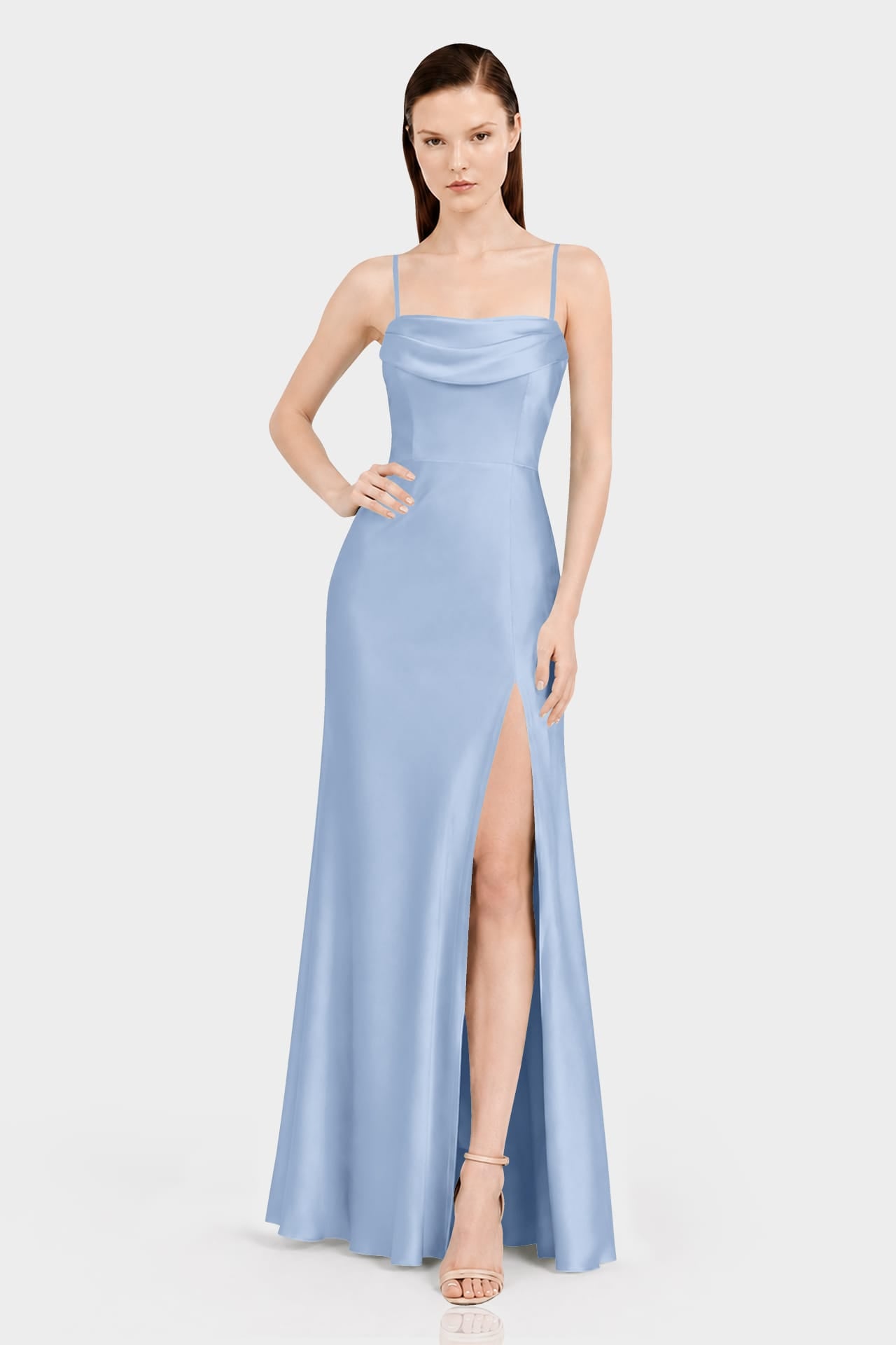 S Convertible Off Shoulder Steel Blue Bridesmaid Maxi Dress – Resort Wedding Dress