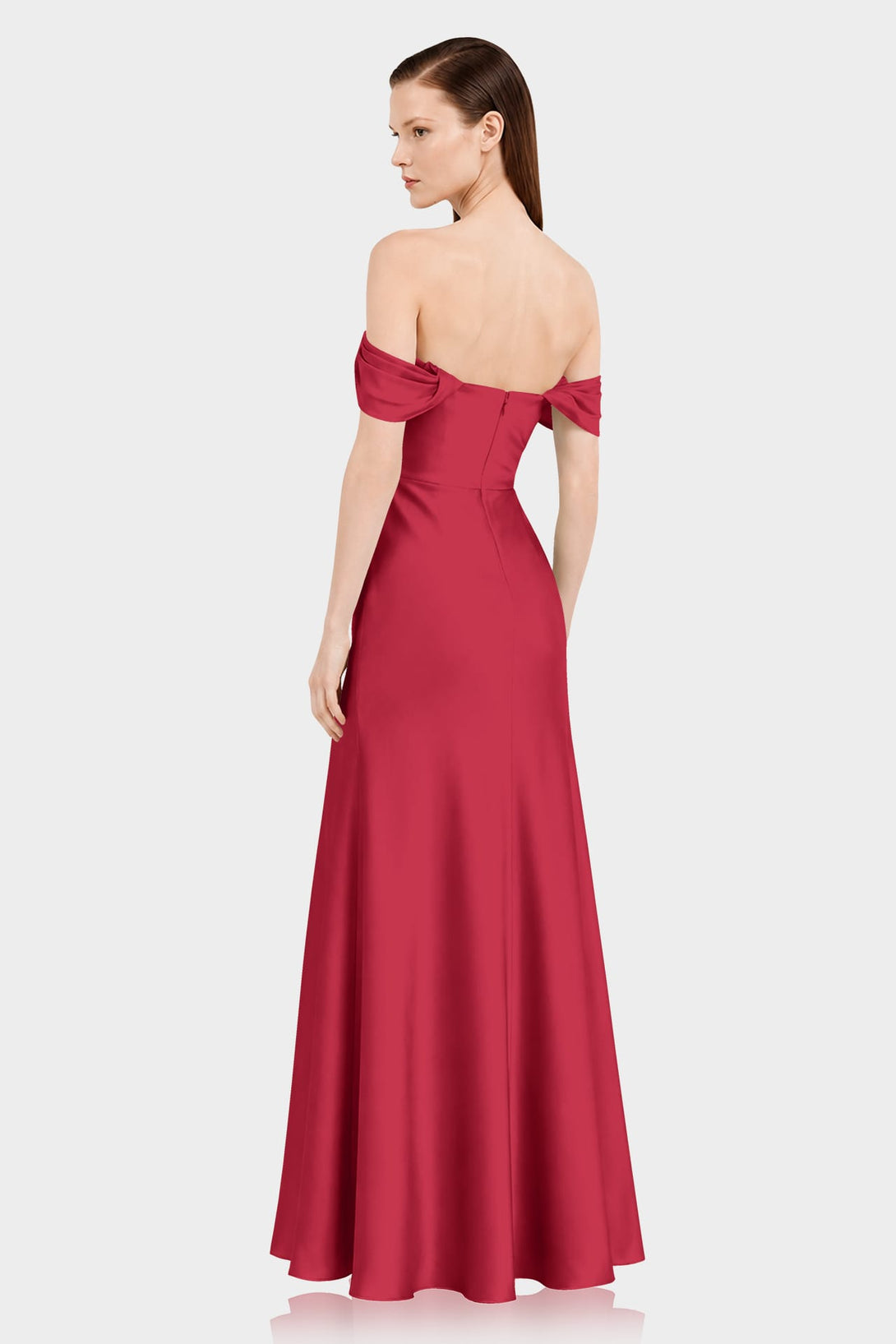 ruby red formal dresses V Neck Sleeveless Ruby Red Satin Long Prom Dress