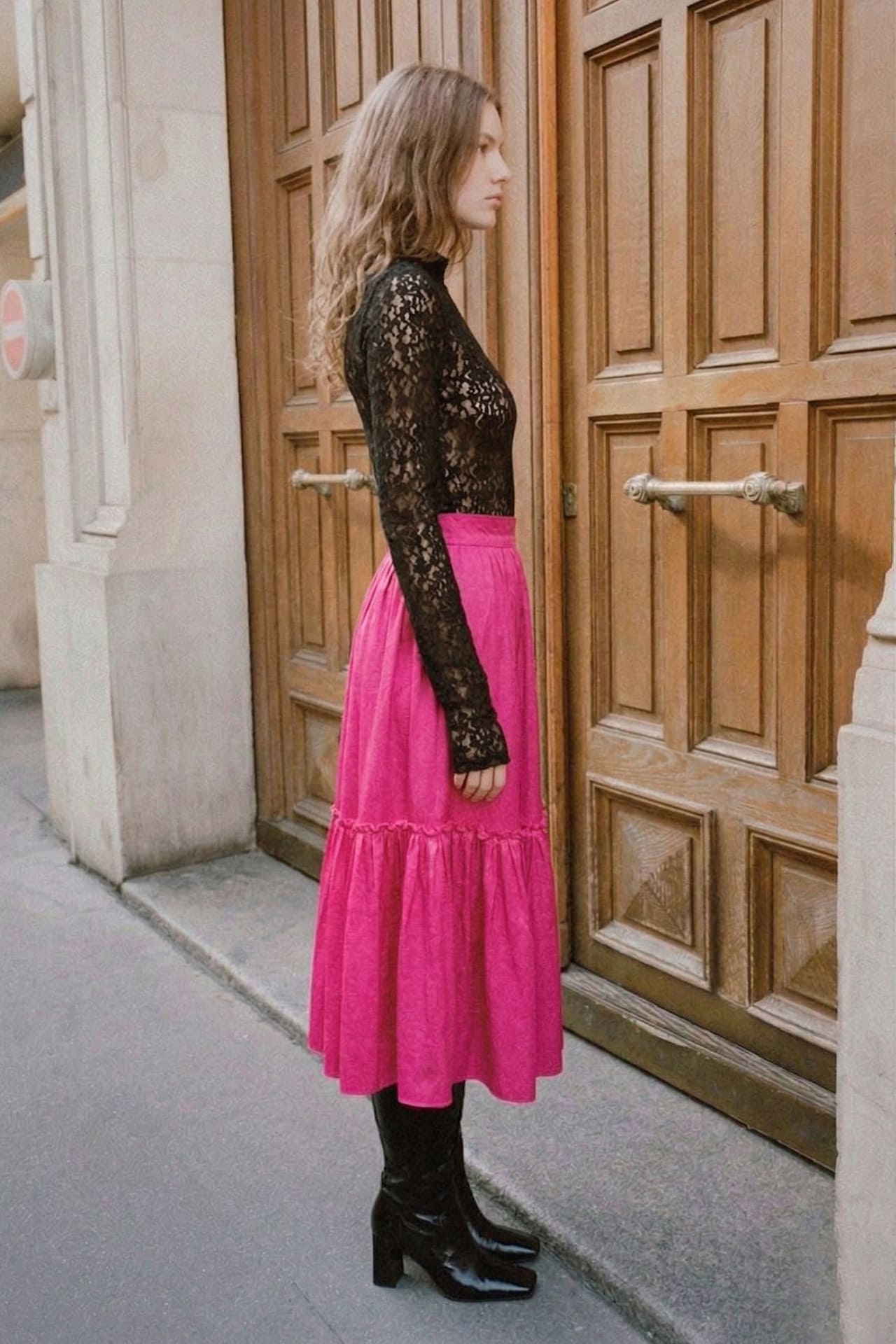 Barbie Pink Satin Ruffle Midi Skirt for Women – Shahida Parides