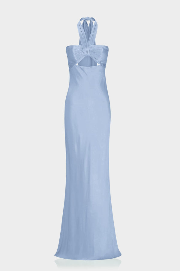 Steel Blue Satin Bridesmaid Dress