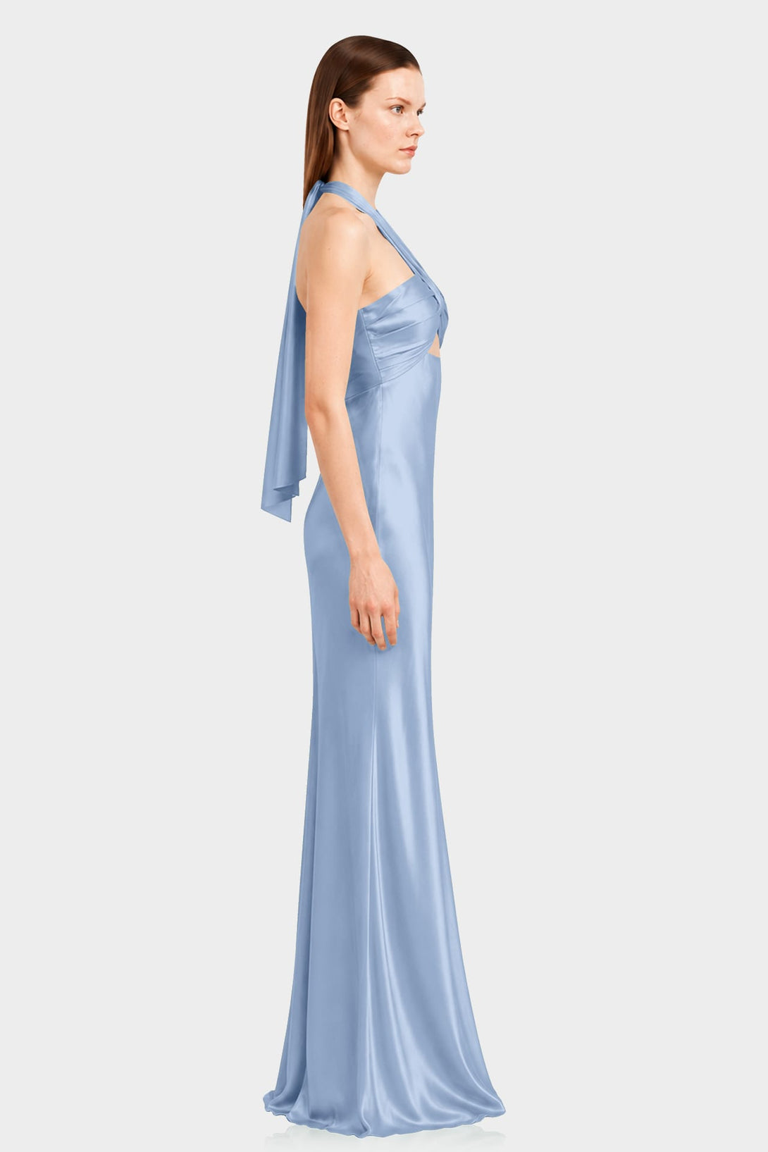 satin steel blue bridesmaid dresses S Luxury Maxi Dress with Twist Halter Neckline light baby blue dress black cocktail dress for wedding Size:EU 42 Wide density chiffon