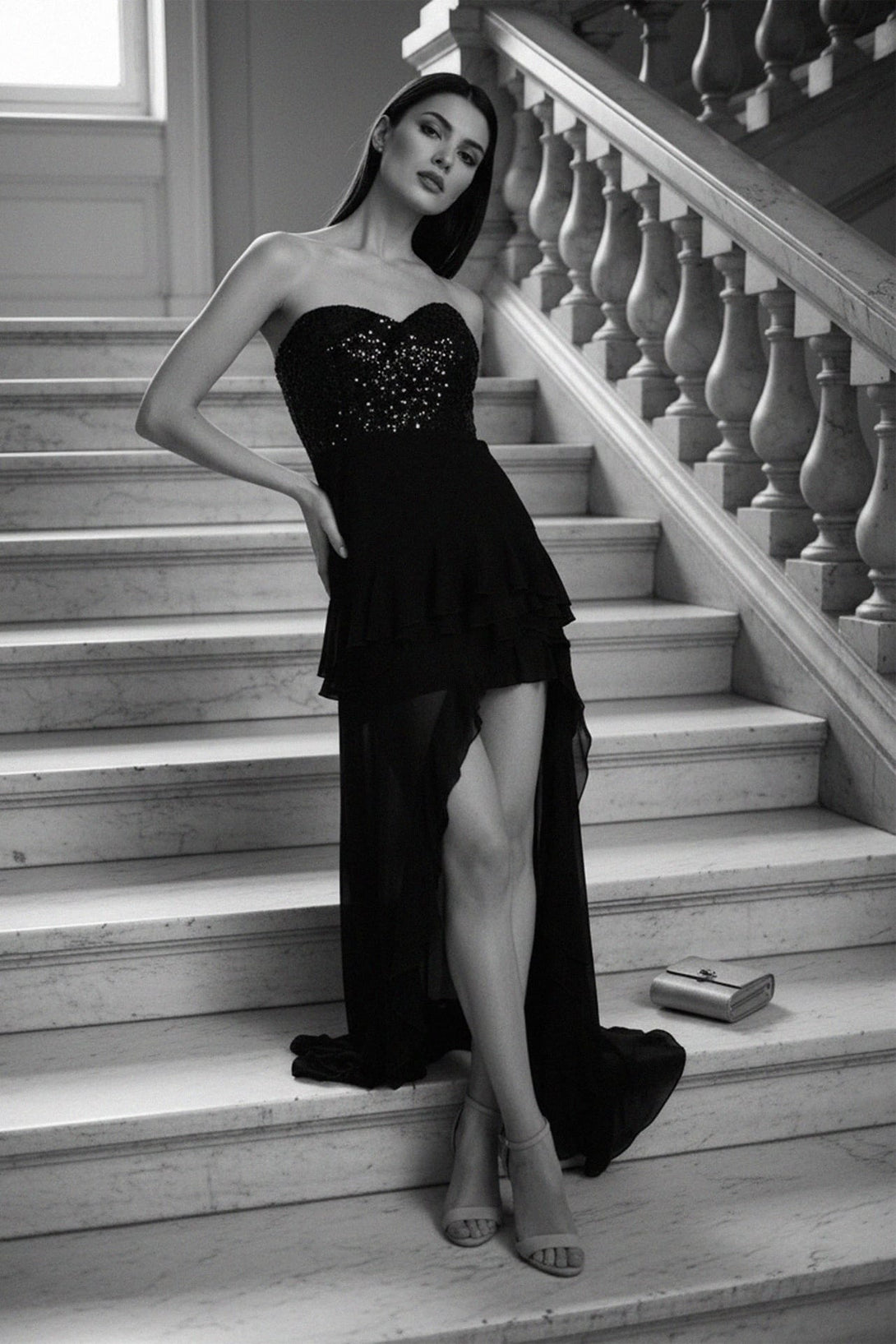 sparkling strapless high-low dress for special events, Shahida Parides,