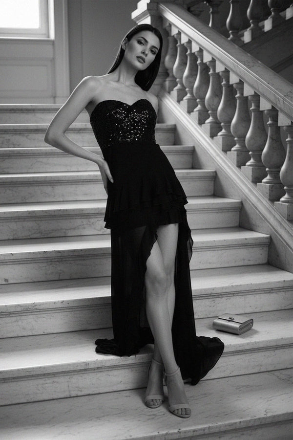 sparkling strapless high-low dress for special events, Shahida Parides,