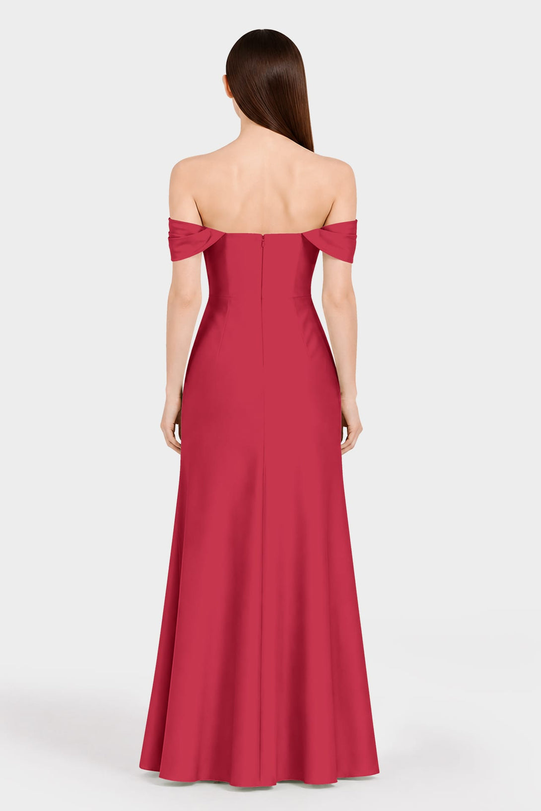 S Luxury Ruby Red Satin Convertible Bridesmaid Maxi Dress with Side Slit