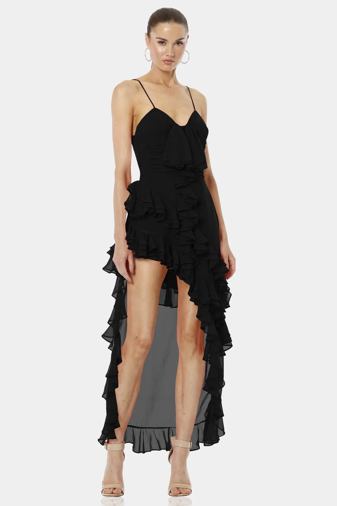 Holly Asymmetrical Ruffle Midi Dress
