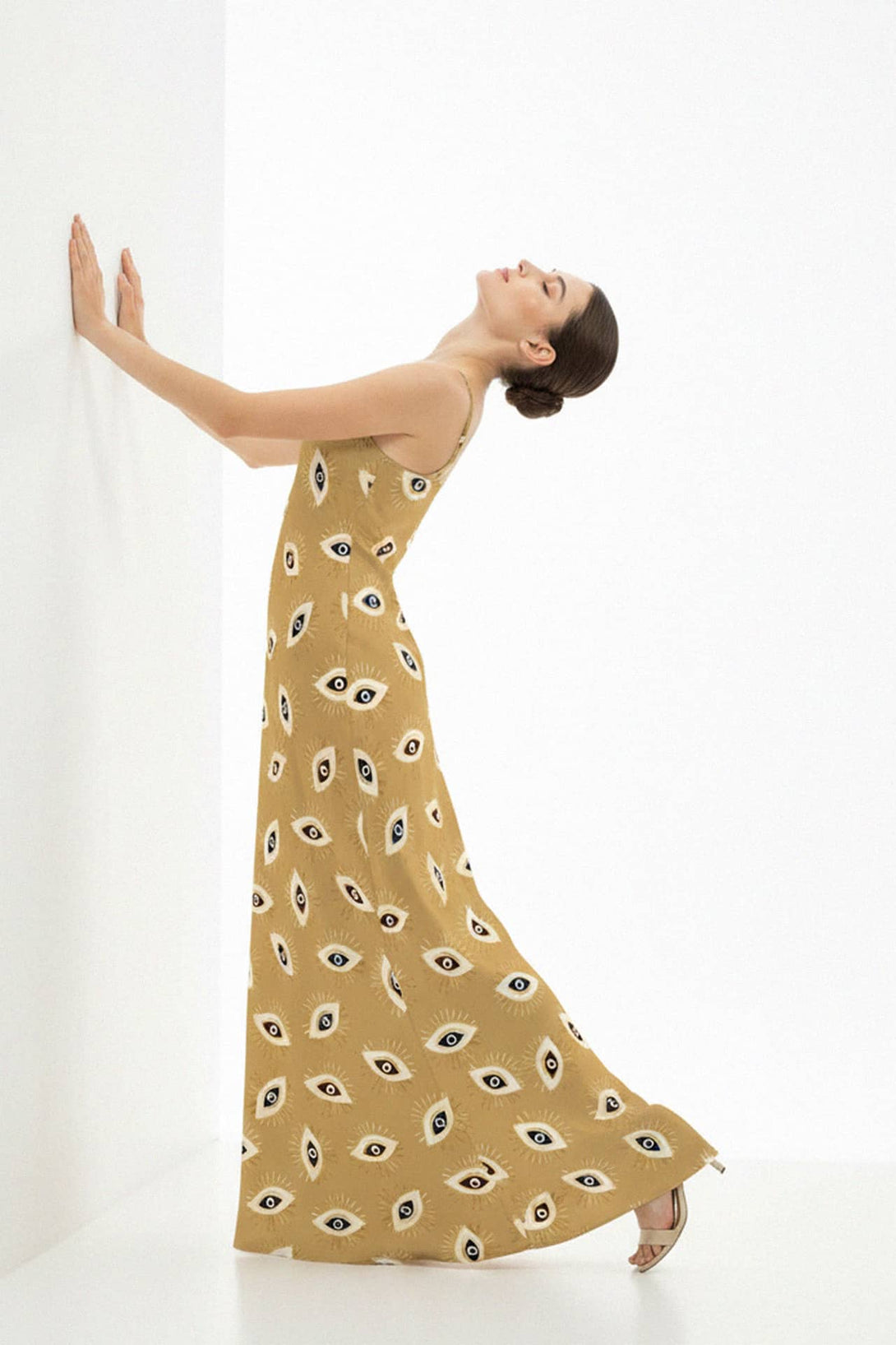 evil eye maxi dress Small Evil Eye Print Long Silk Slip Dress