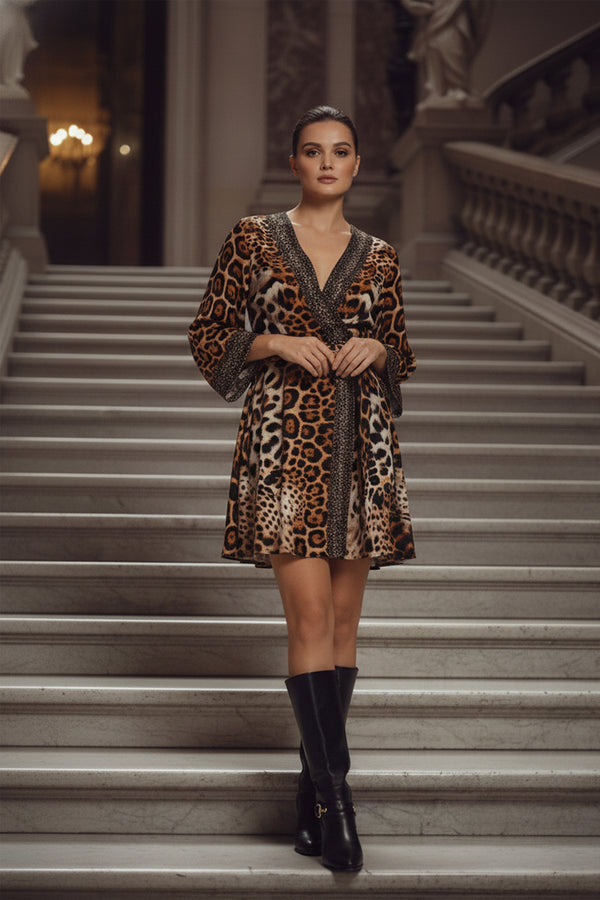 leopard print dress wrap,
animal print wrap dress, Shahida,