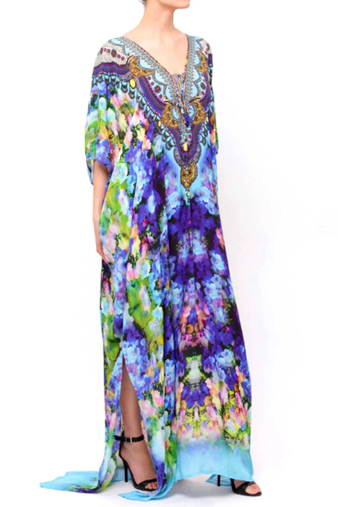  caftans for plus size, silk caftan dress, Shahida Parides, caftans for women, dresses for vacation,