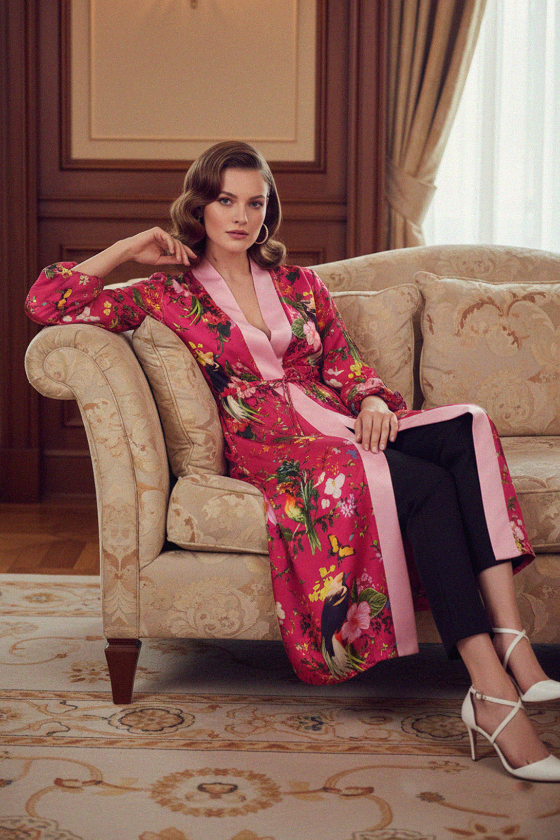 summer dressing robe Short Kimono - Toile - Aegean Blue, XL Bown of London has collaborated with British Designer Becca Who to launch a range of new designs exclusive to Bown of London Mid-Ocean Men's Robe