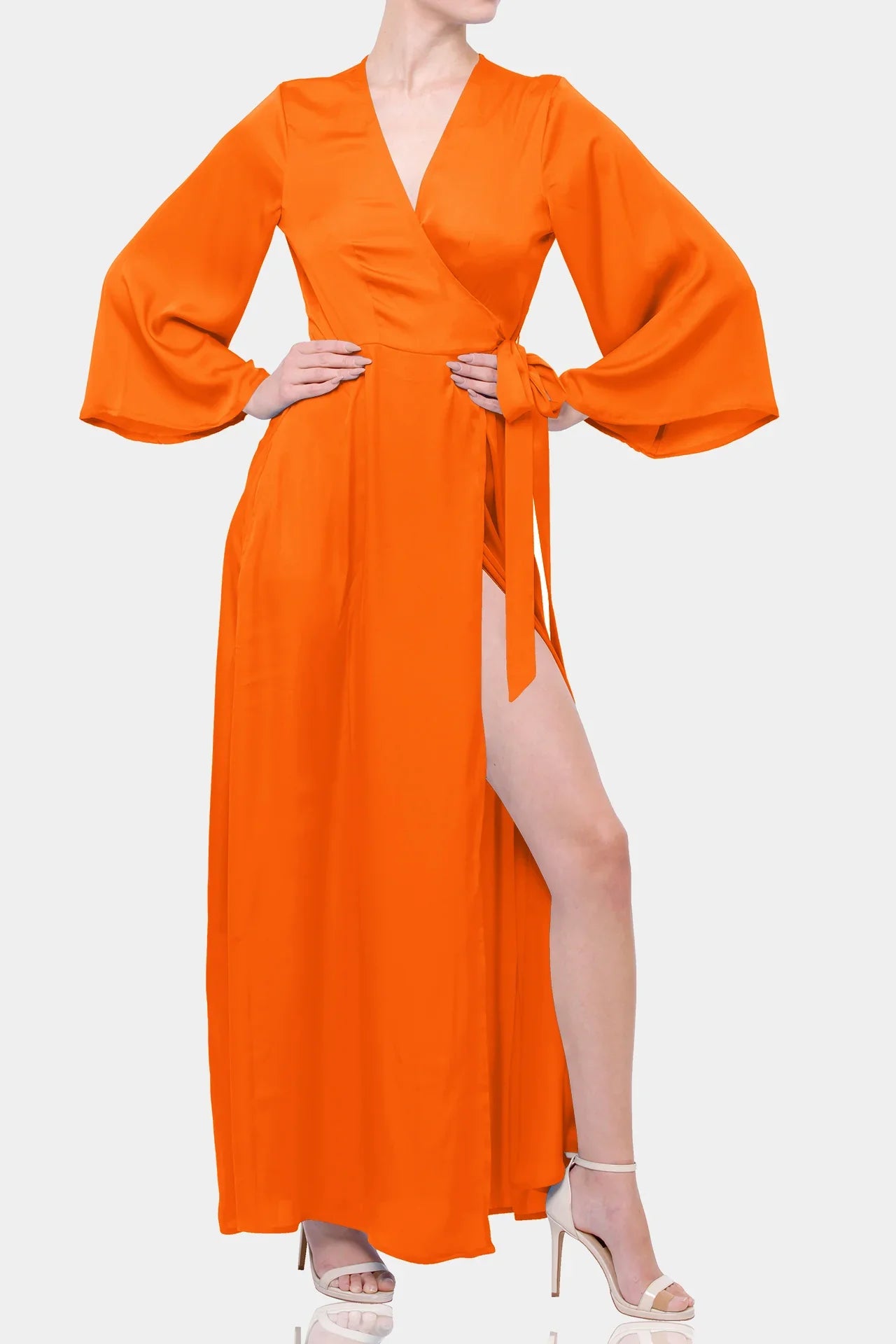 orange maxi dress outfit Artistic Printed Wrap Dresses Small