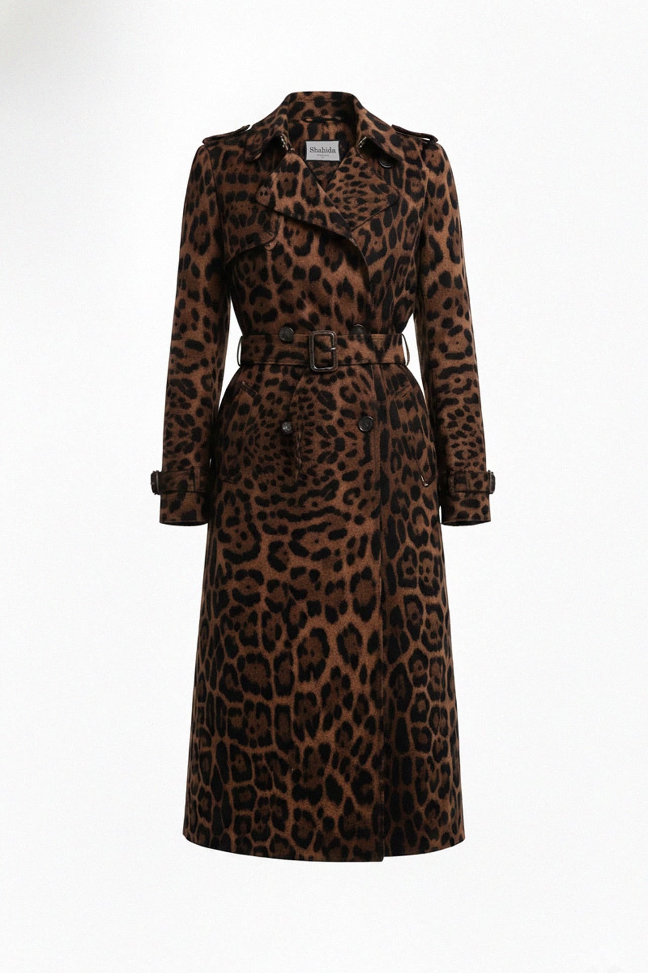 Statement animal-print belted outerwear|Long Trench Coat – Shahida