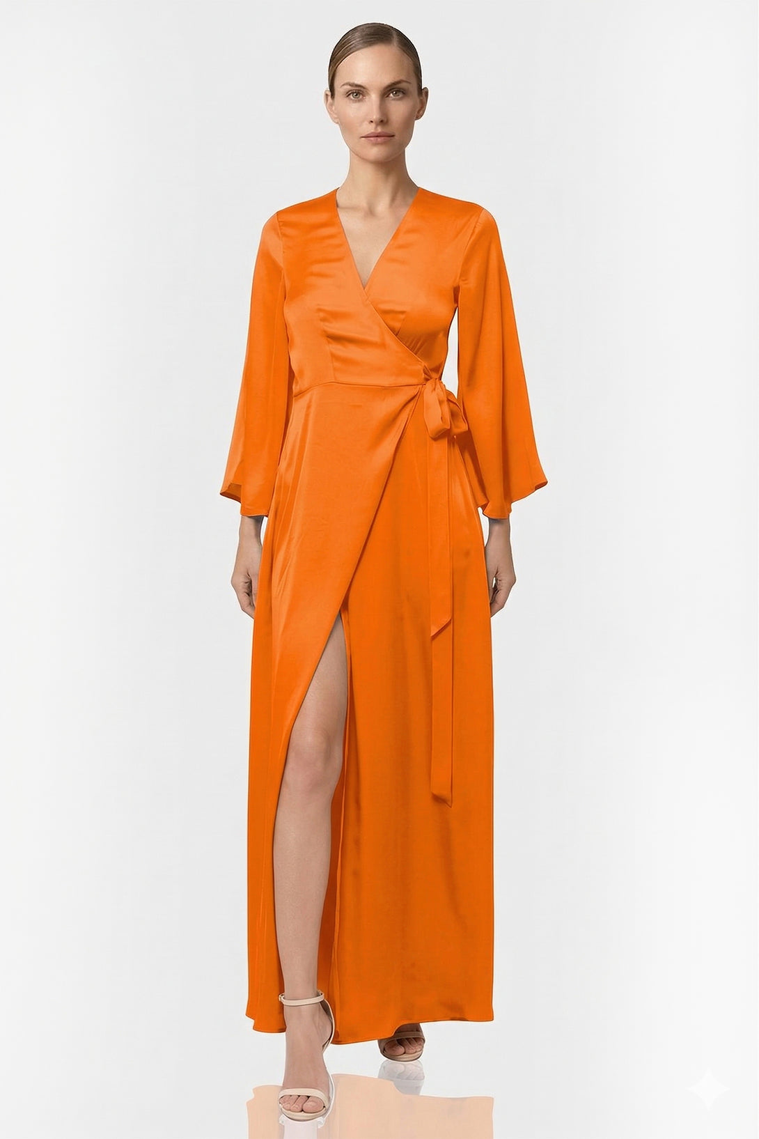 S - M Orange Wrap Maxi Dress for Women S - M Orange Wrap Maxi Dress for Women
