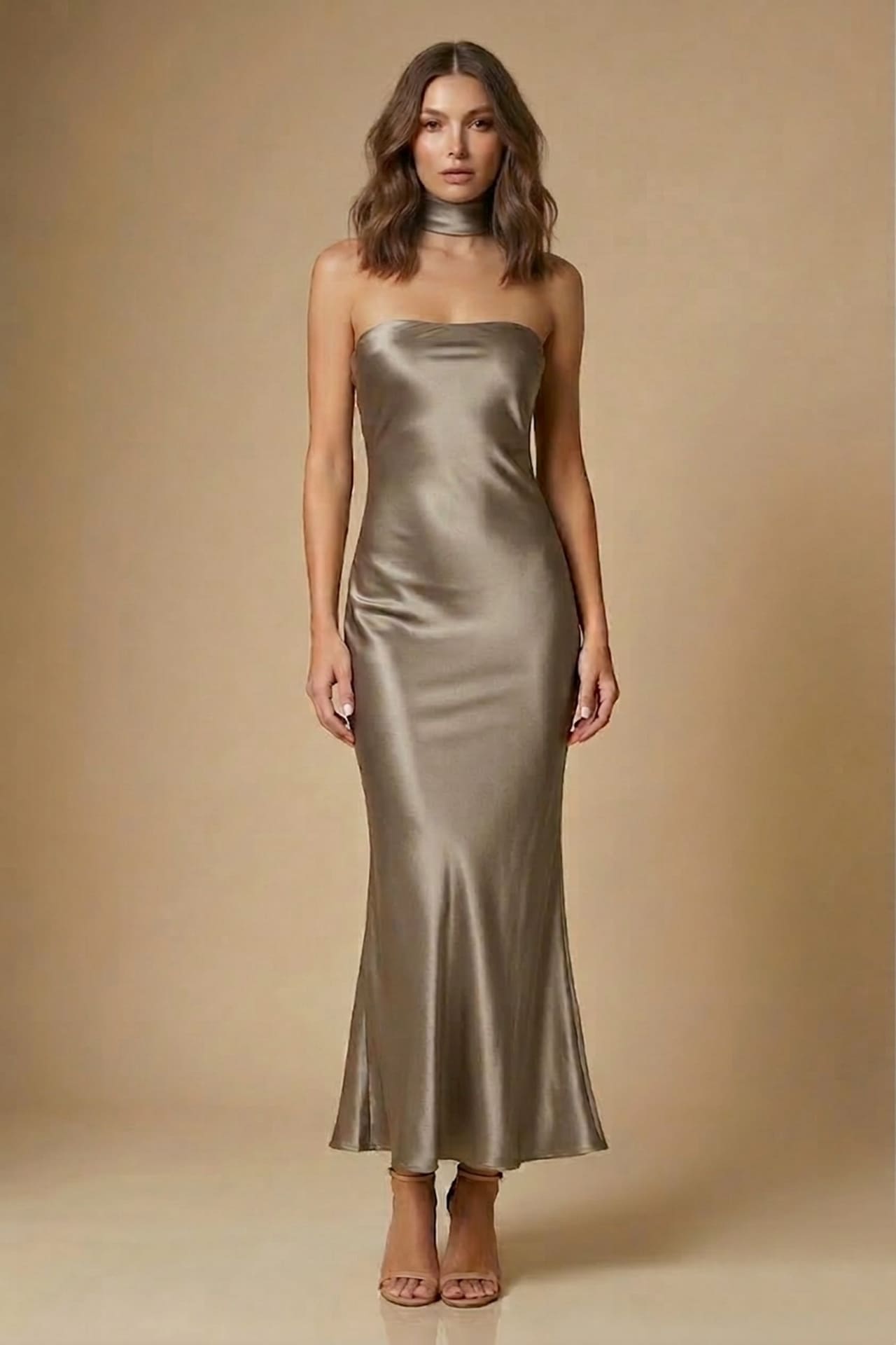taupe long formal dresses Style 29052 Taupe Long Sleeve Ball Gown Modest MOB