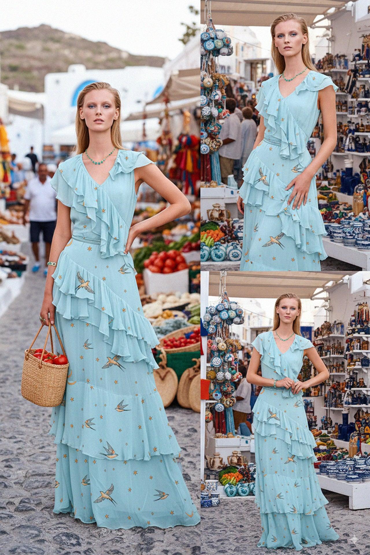 ladies ruffle dress S Blue Long Color:ARUBA pinafore style mid Ease Into It Camel xxl dresses