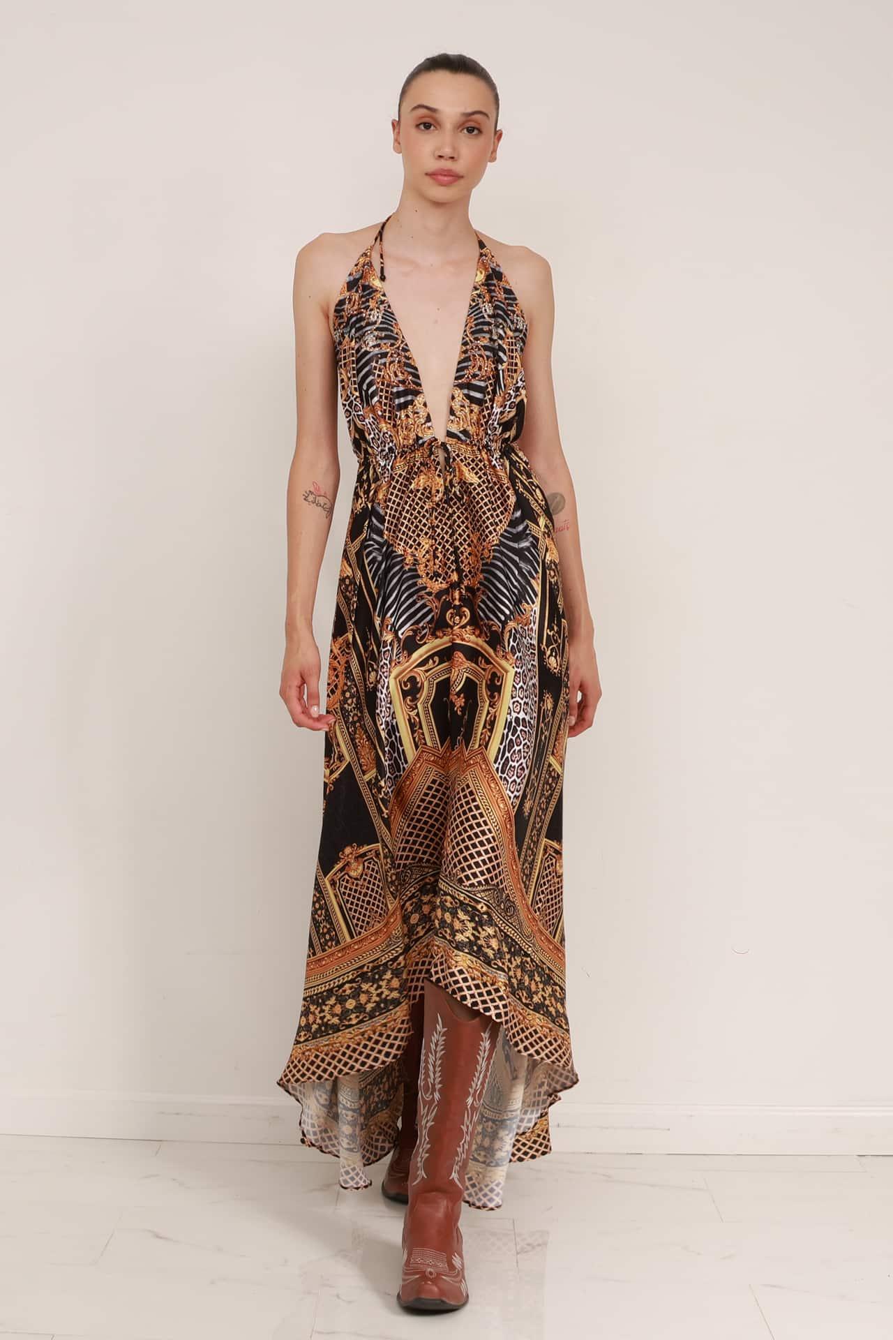 knee length dresses for ladies Leopard Print Backless Maxi Dress main image 0