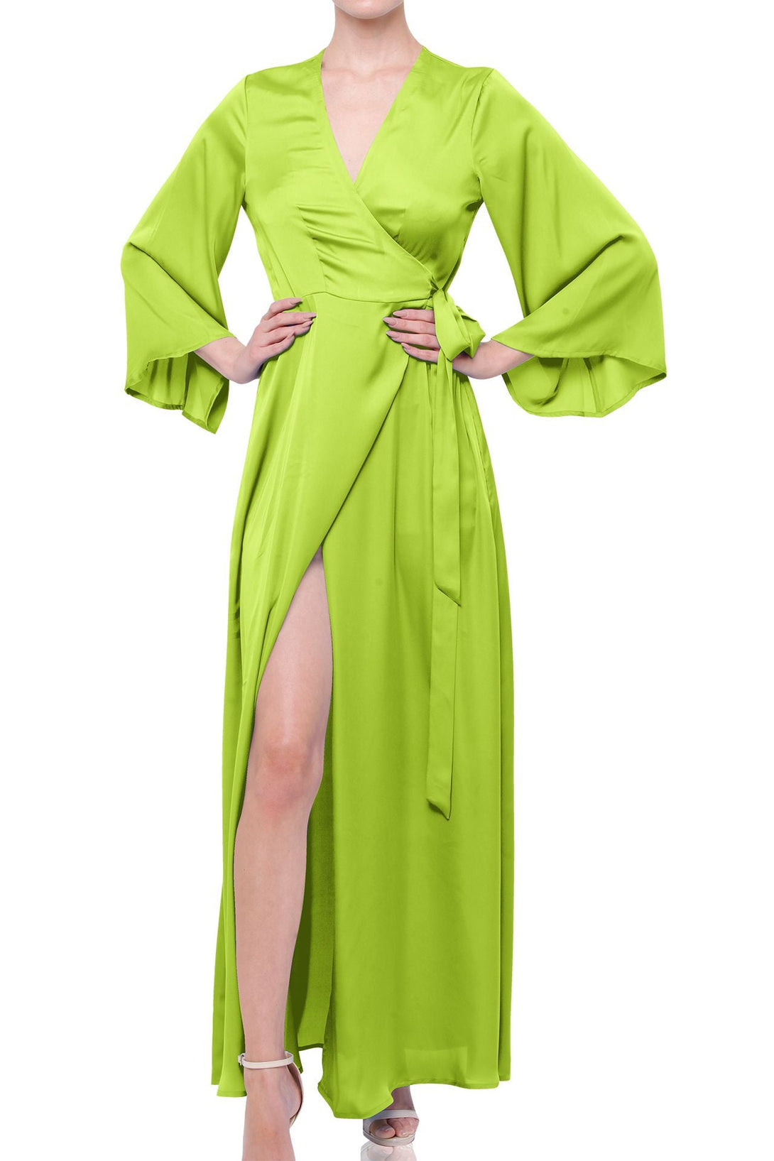 lime green wrap dress Long Sleeve Wrap Dress In Lime Green Sequin Velvet