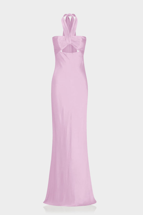 ruched designer dress Candy Pink Halter Satin Size | UK sizes:12 Think of this boat SCOOP Clothing: Midi Dresses: 'Juliana' Blue dress