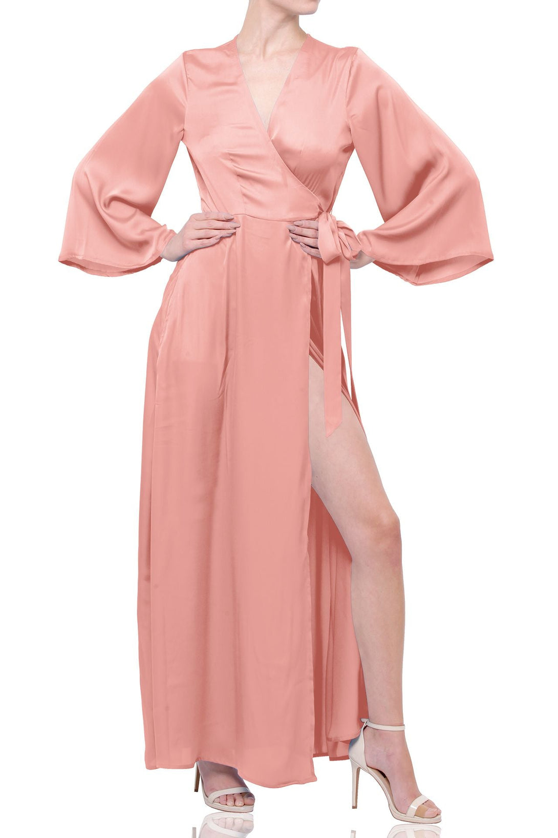 S Coral Sunset Summer Wrap Maxi Dress