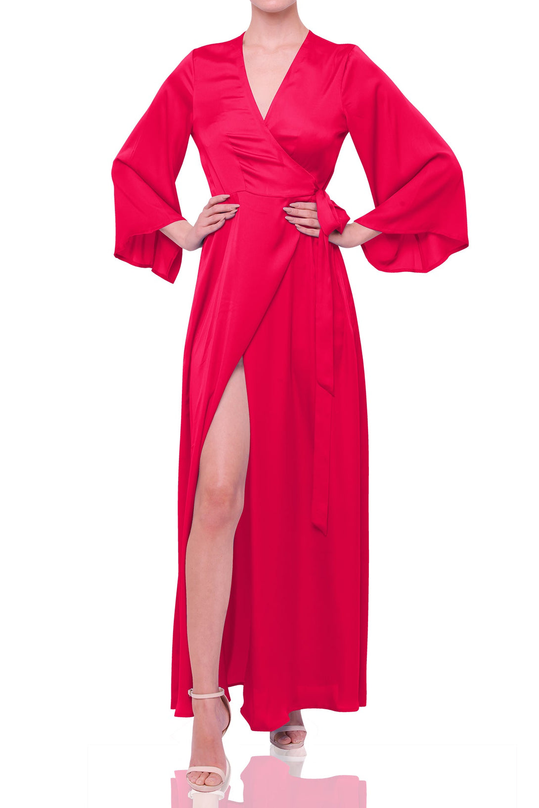 S Hot Pink Striped Wrap Maxi Dress – Summer Bridesmaid & Wedding Party Dress