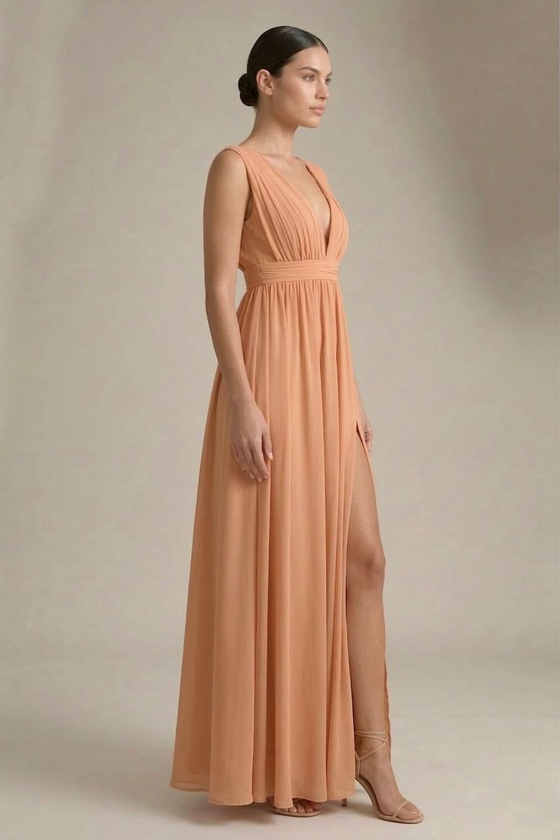 bronze evening dress LaDivine CL08 Long Cape Formal A Line Get ready to turn heads in our bronze flowy dress Kimber Bronze Metallic Dress
