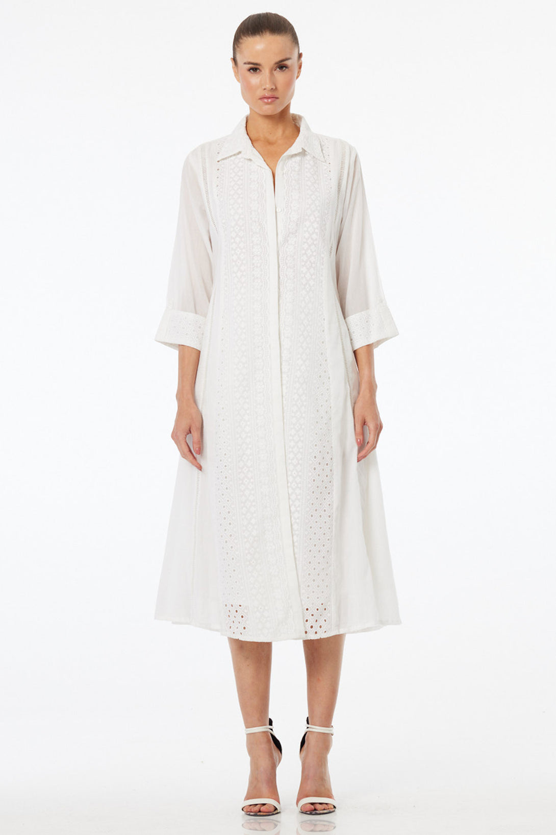 white cotton shirt dress midi Endless Dream Midi Shirt Dress White / L