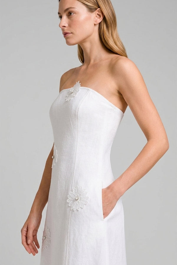 sophisticated white dress White Cotton Midi Dress