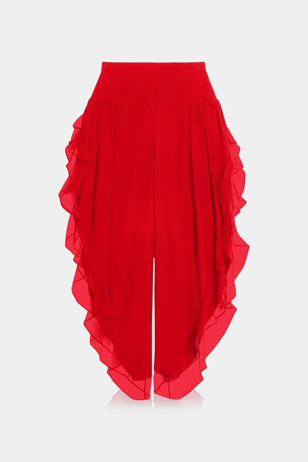 Shahida Parides,
pants with ruffles at the bottom,
plazzo pants,
ruffle side pants,