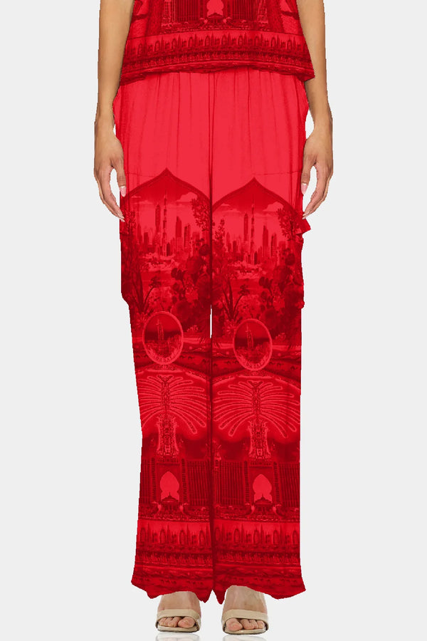 Designer Red Wide Leg Pant for Women