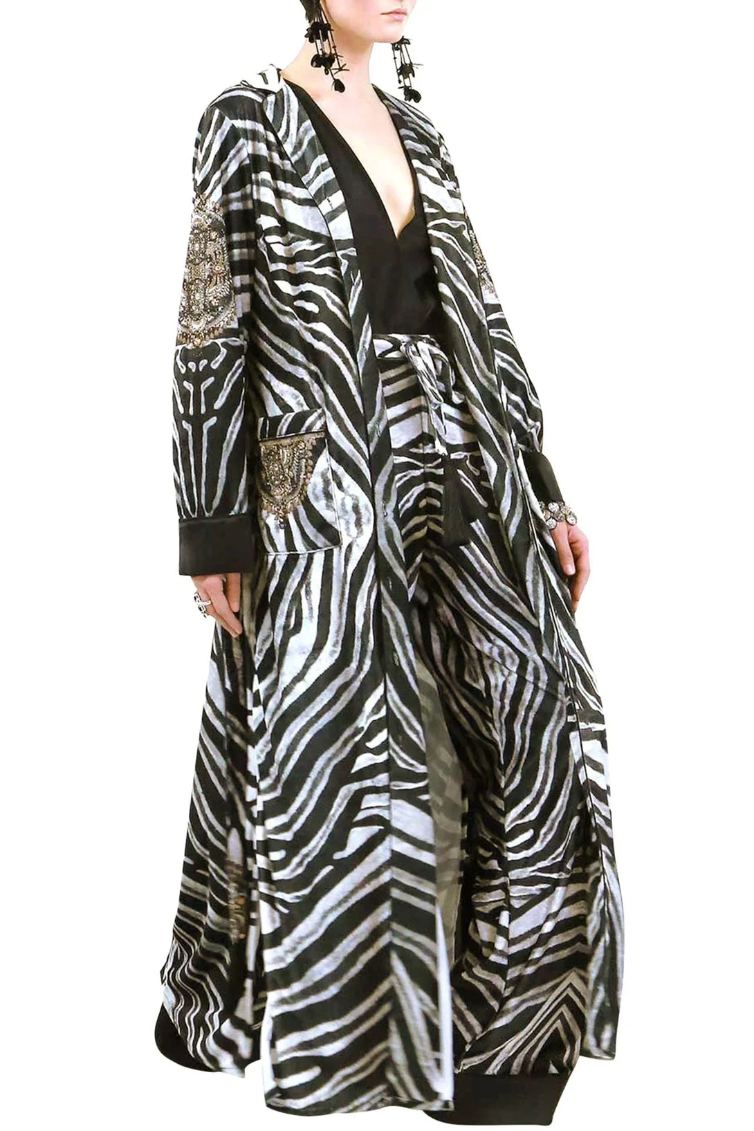 Animal Print Long Duster in Caviar Black - S - M Animal Print Long Duster in Caviar Black - S - M