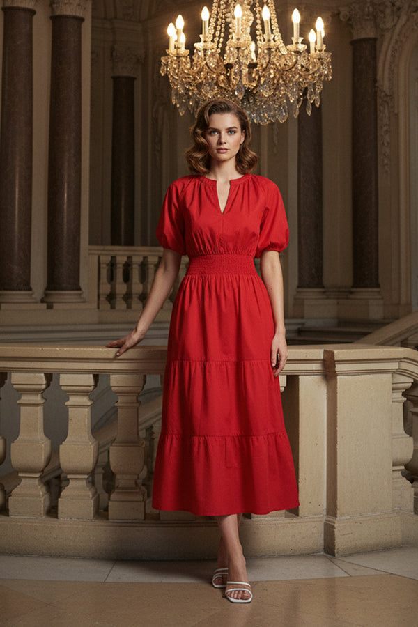 Red Tiered Sexy Midi Dress