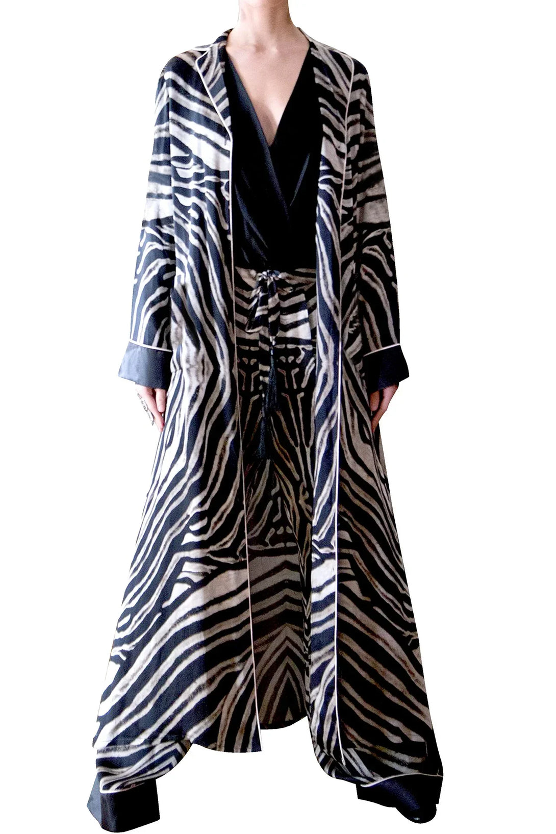 "Shahida Parides" "animal print duster" "black duster long" "black maxi duster" 