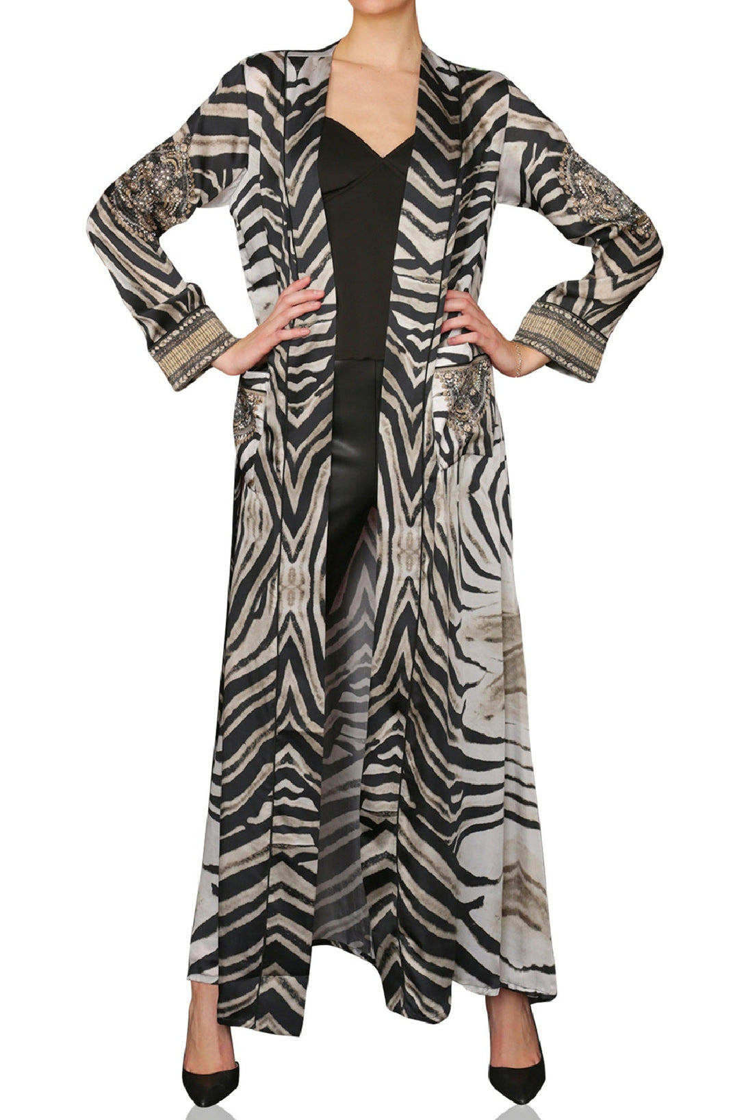 zebra print dressing gown, womens long silk robe, womens long kimono robe, Kyle X Shahida