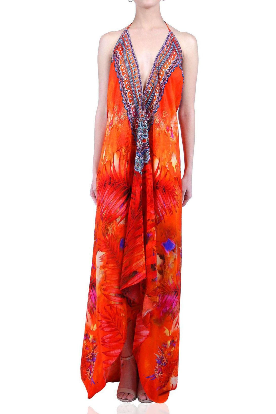  orange maxi dress, Shahida Parides, beach maxi dress, long summer dresses, backless maxi dress,