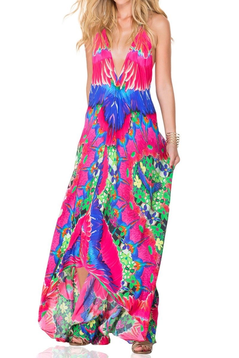  pink dress for women, long silk dress, Shahida Parides, halter maxi dress, long flowy dresses,