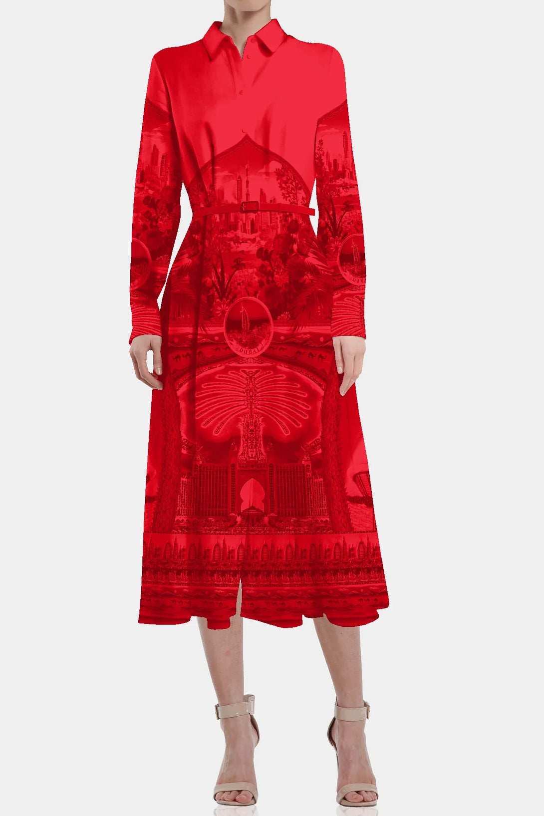 Womens red dress shirt red shirt dress womens cotton shirt dress midi Shahida Parides elegant belted collared design perfect for casual or evening wear