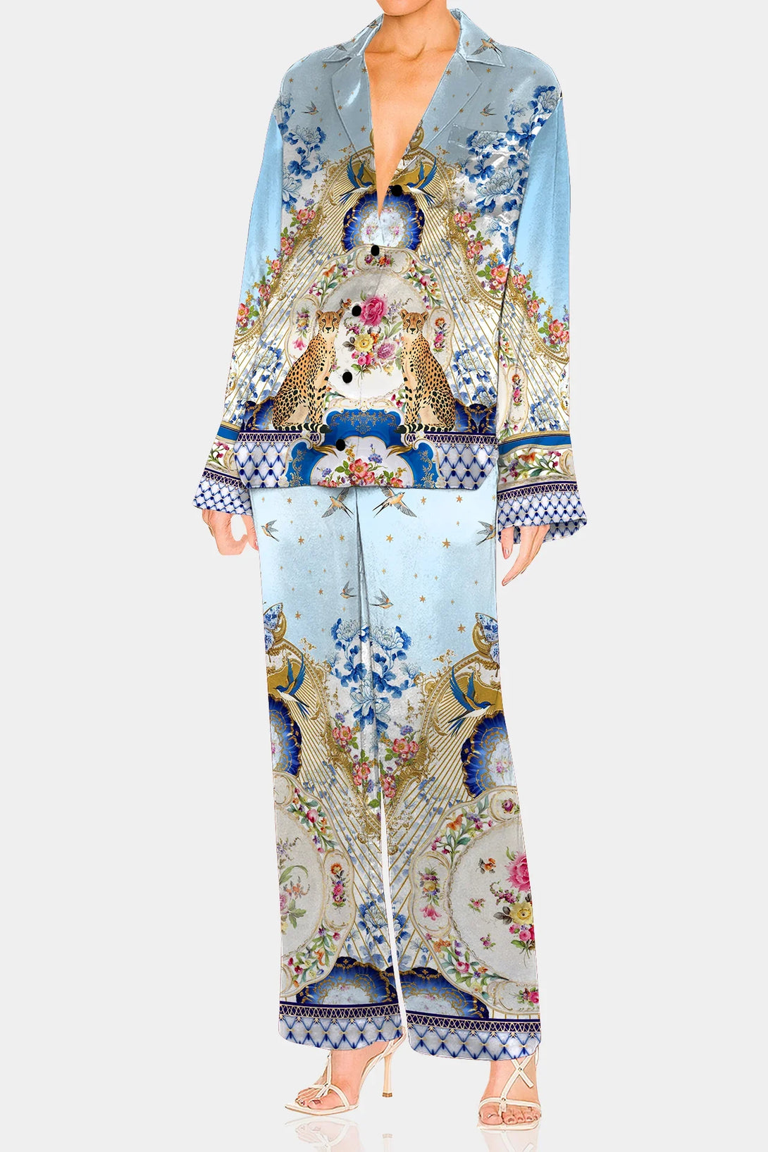 romanticism print, Shahida Parides,
straight leg pants,
straight leg dress pants,