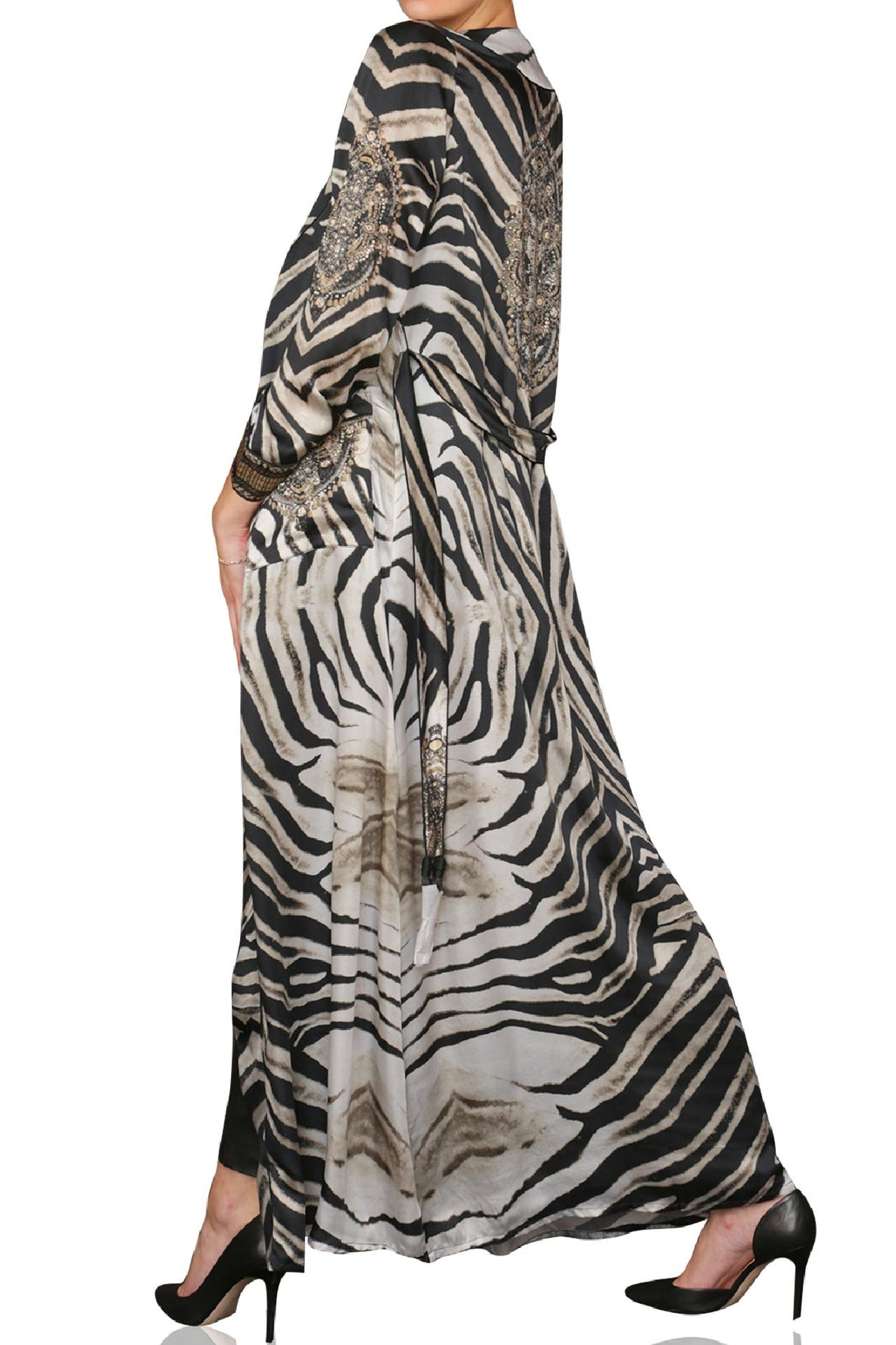 womens zebra robe, washable silk robe, kimono silk robe womens, Kyle X Shahida