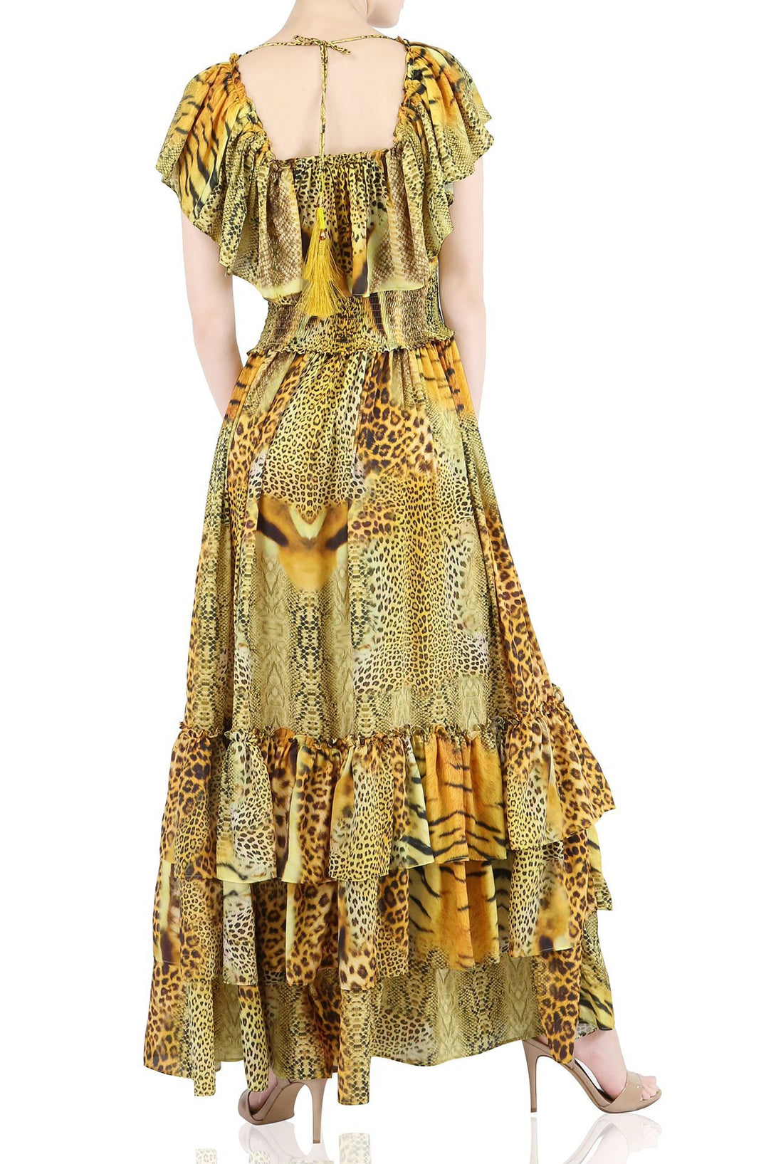  long flowy yellow dress, long summer dresses for women, Shahida Parides, backless maxi dress,