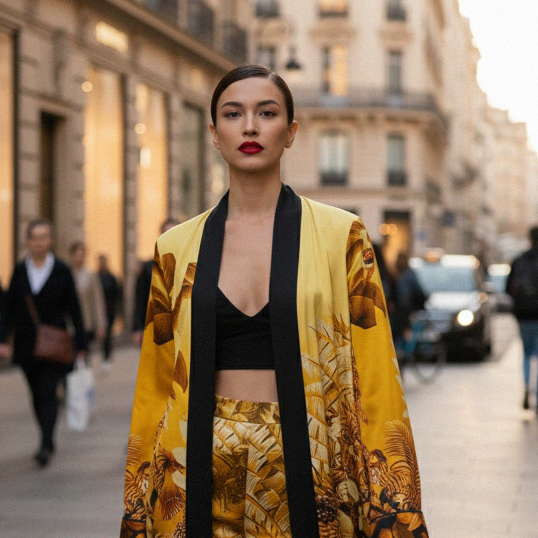 luxury womens kimono, chic silk robe, artistic womens kimono, designer womens kimono, silk kimono outfit