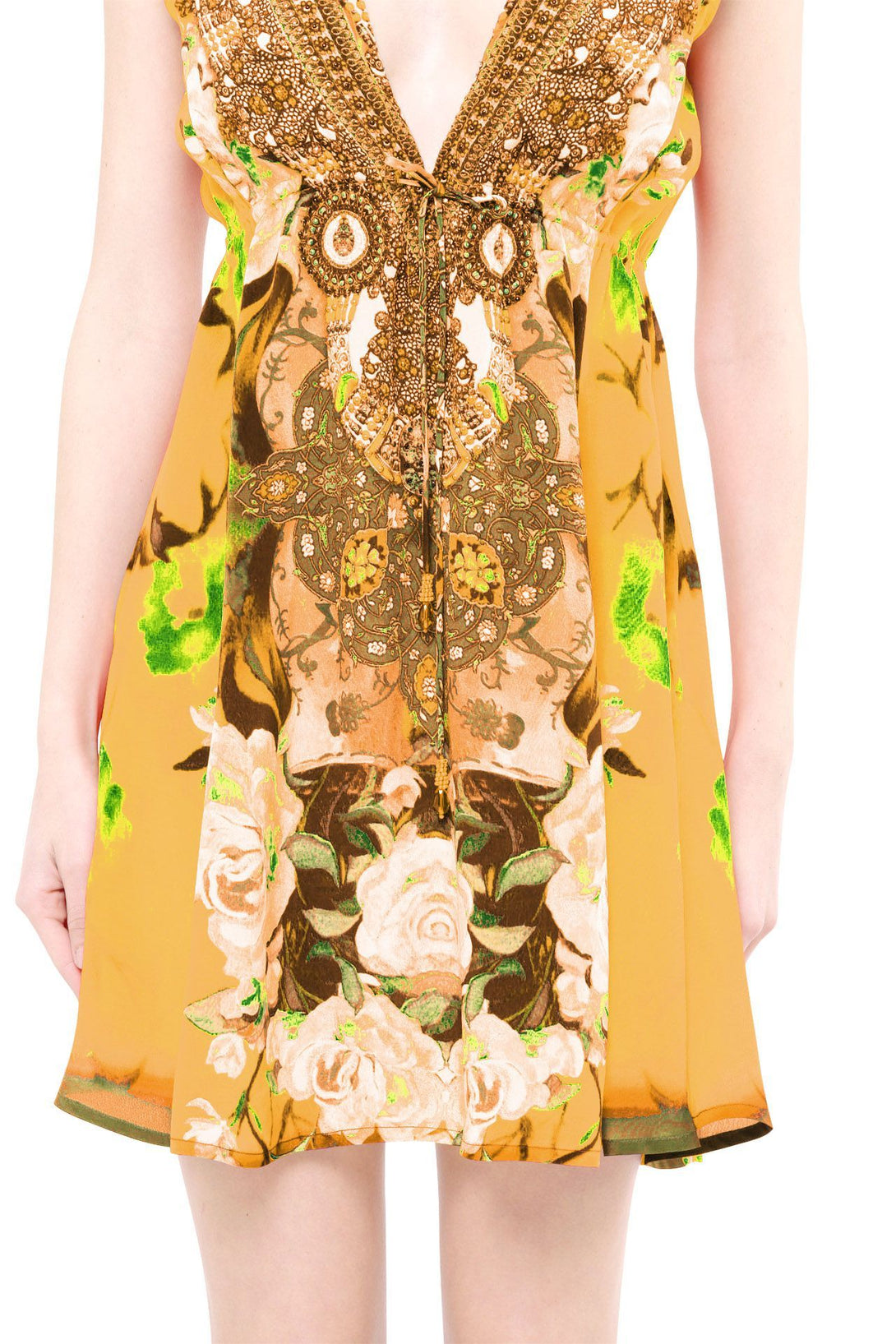  yellow satin dress mini, short frock for women party wear, Shahida Parides, sleeveless short dress,